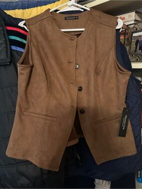 Emerson Lang Faux Suede Button-Front Vest in Brown